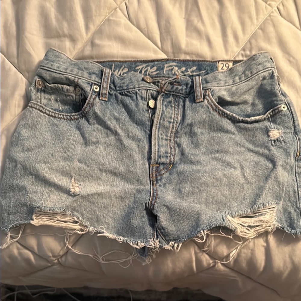 Free People Blue Jean Shorts Distressed Cut-Off